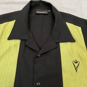 COPY - Steady Clothing Green Panel Punk Rockabilly Button Down Bowling Shirt